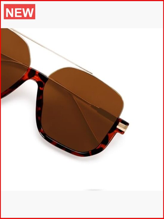 Retro Oversized Aviator Sunglasses Square Double Bridge Pilot Sun Glasses main image 4